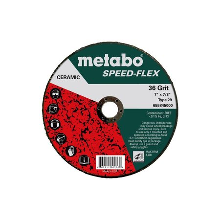 METABO Resin Fiber Disc 7" Speed-Flex Ceramic 36 Grit, 7/8", T29 Fiberglass 655845000